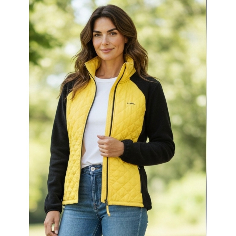 Lauren Ralph Lauren Active Womens Quilted Fleece Hybrid Jacket Yellow Black M